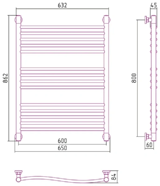 Полотенцесушитель водяной Сунержа Флюид+ 60х80 см без покрытия, для систем горячего водоснабжения, для систем отопления, с нижним подключением - фото 5