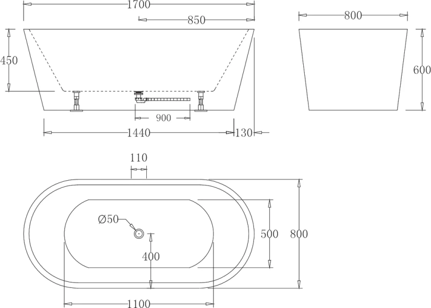 Ванна акриловая BelBagno 170х80 см овальная, современныe, hi-tech - фото 3