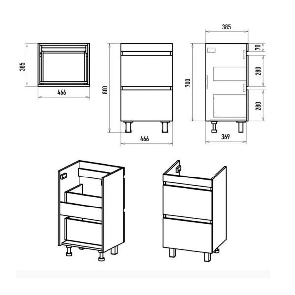 Тумба с раковиной напольная Misty Енисей 50 см с ящиками - фото 2