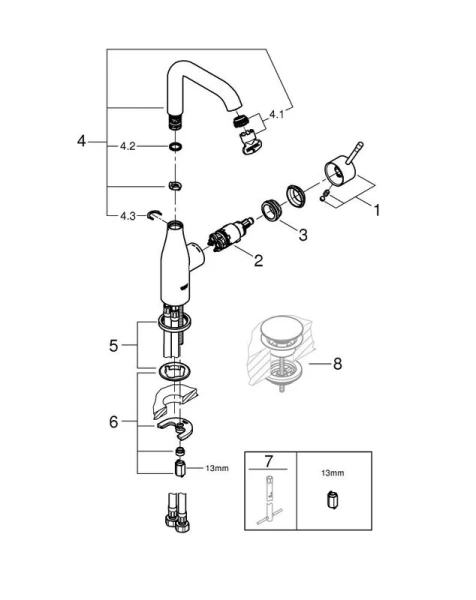Смеситель для раковины Grohe Essence New 23541001, округлая форма - фото 5
