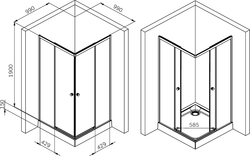 Душевой уголок Am.Pm X-Joy 100x100 см профиль черный, со средним поддоном - фото 9