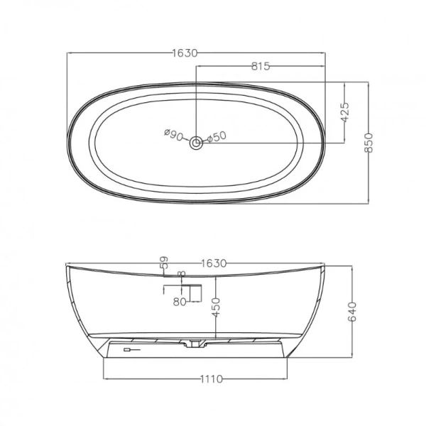 Ванна из искусственного камня Abber Stein 163x85 см белая матовая - фото 4