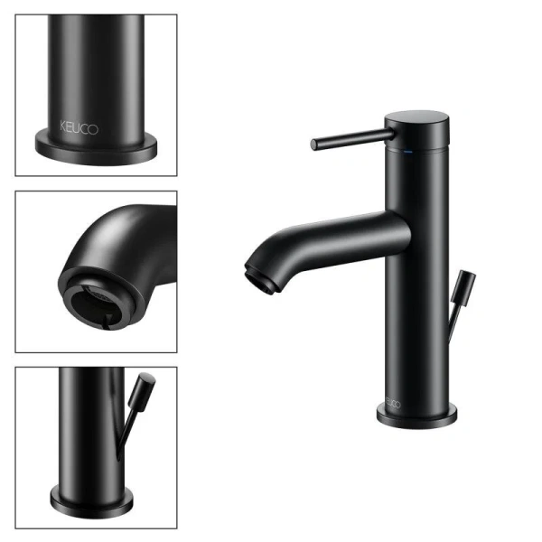 Смеситель для раковины Keuco IXMO черный матовый, округлая форма, с донным клапаном - фото 5
