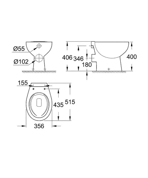 Унитаз напольный приставной безободковый Grohe Bau Ceramic 39430000 - фото 3