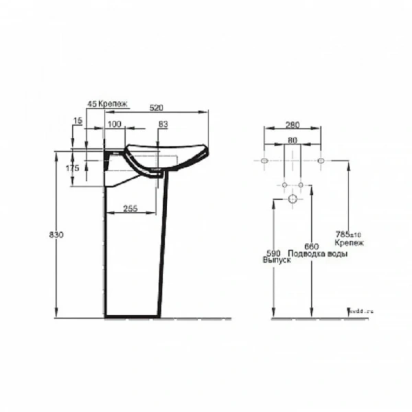 Пьедестал для раковины Jacob Delafon Escale белый, нет в наличии - фото 2