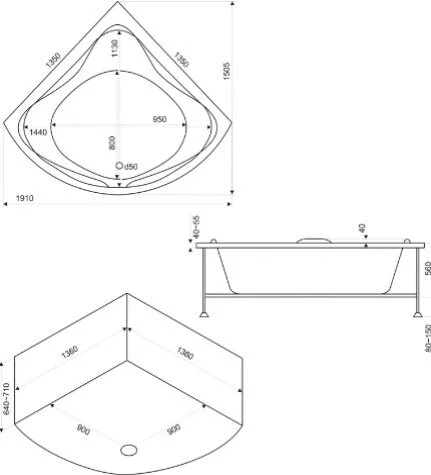 Ванна акриловая Bas Риола В 00030, 135 х 135 см, белый - фото 2