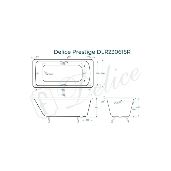 Ванна чугунная Delice Prestige DLR230615R 170х80 см с ручками - фото 3