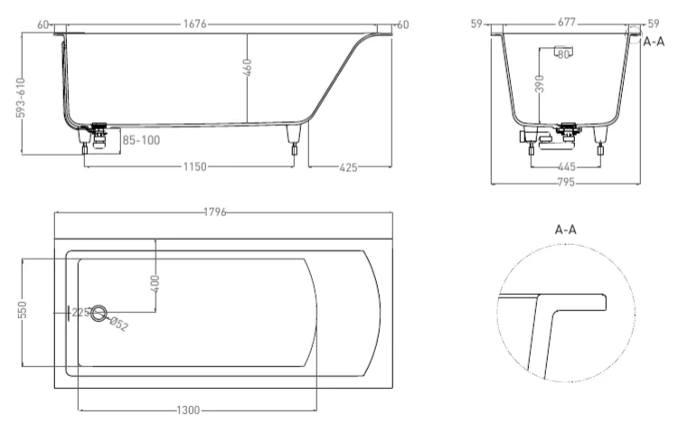 Ванна из искусственного камня Salini Cascata Kit 180x80 см встраиваемая - фото 2