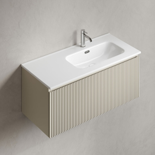 Тумба под раковину подвесная Sancos Snob R 1.0 100 см правая beige soft, моноблок - фото 5