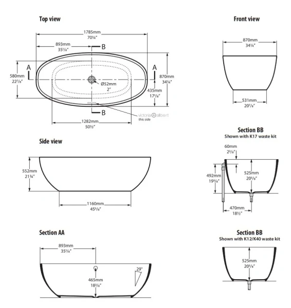 Ванна Victoria&Albert Barcelona 178.5 x 87 см, отдельностоящая, белый матовый, BARM-N-SM-NO - фото 2