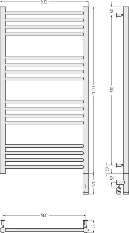 Полотенцесушитель электрический Сунержа Богема 3.0 1050 50х100 см перемычка прямая - фото 4