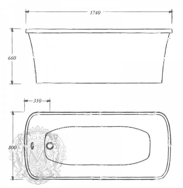 Ванна из искусственного камня Migliore Olivia 174х80 см фурнитура золото, без гидромассажа, большие - фото 5