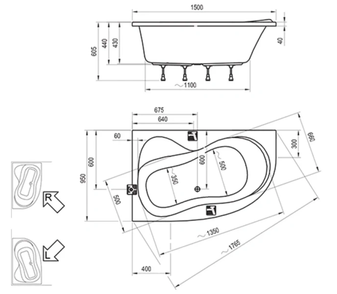 Ванна акриловая Ravak Rosa 95 150х95 см левая, угловые - фото 6