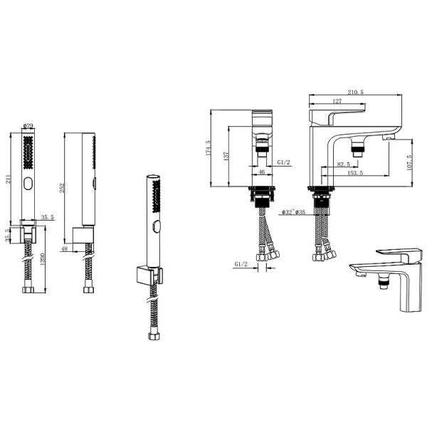 Смеситель для ванны Акватек Вега AQ1044 с гигиеническим душем - фото 2