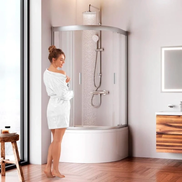 Душевой уголок Am.Pm Gem 90х90 см профиль матовое серебро, с высоким, глубоким поддоном - фото 9