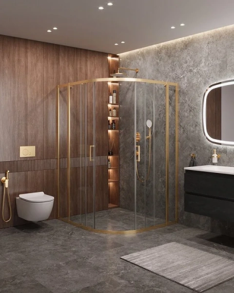 Душевой уголок Cezares Molveno 130х120 см стекло прозрачное профиль золото - фото 4