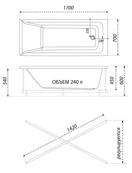 Ванна акриловая 1ACReal Тори 170 x 70 см, белая, Щ0000042932 - фото 2