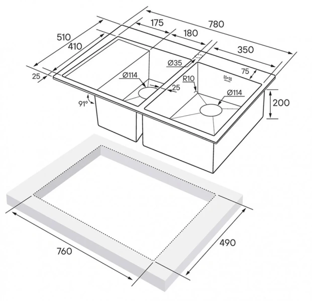 Мойка для кухни Paulmark Liga 78 см брашированное золото, правосторонняя, с одной основной чашей - фото 6