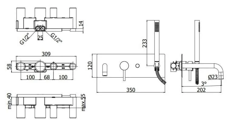 Смеситель для ванны Paffoni Light LIG001 с внутренней частью - фото 2