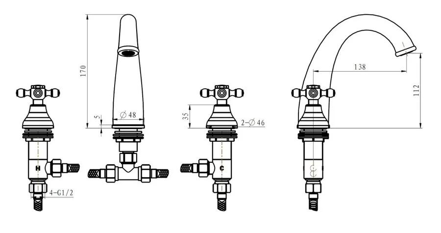 Смеситель для раковины Boheme Flora бронза, для раковины - фото 2