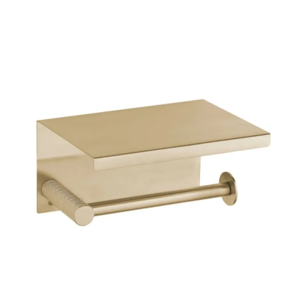 Бумагодержатель Boheme Uno золото матовое, с полкой - фото 1