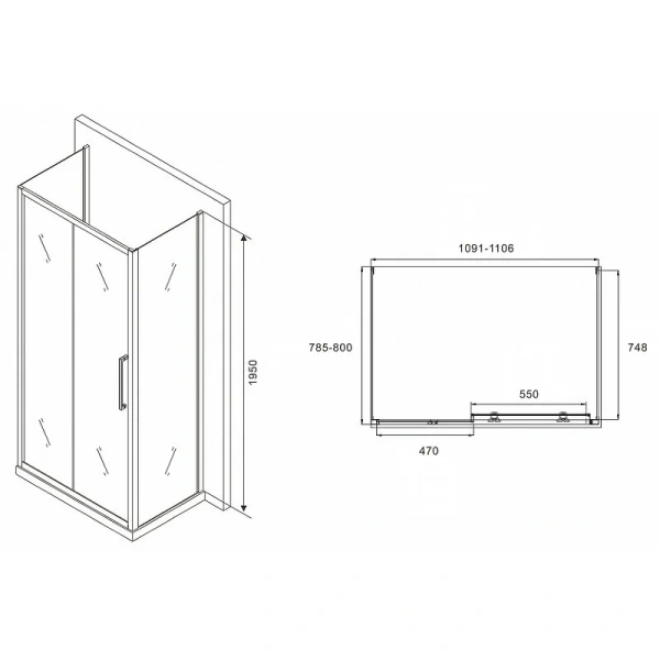 Душевой уголок Abber Schwarzer Diamant 110х80 см профиль хром, стекло матовое, прямоугольные - фото 2