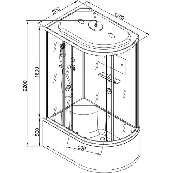 Душевая кабина Deto D 120х80 см правая, асимметричные - фото 2