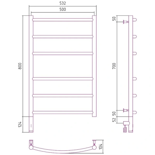 Полотенцесушитель электрический Сунержа Галант 3.0 8050 50х80 см перемычка выгнутая - фото 2