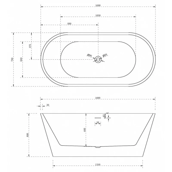 Акриловая ванна Abber 160х75 см овальная - фото 3