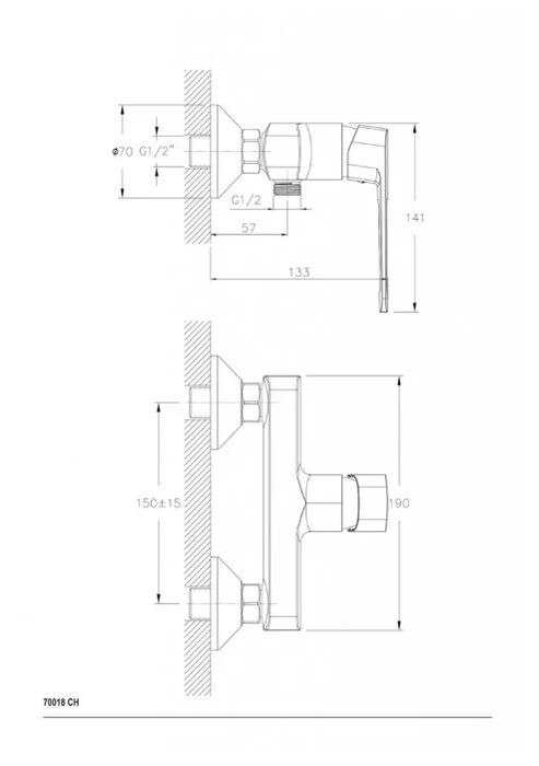 Смеситель Ceramicanova Linear 70018CH для душа настенный, хром - фото 2