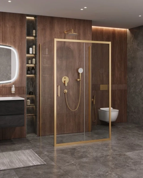 Душевой уголок Cezares Molveno 120х90 см прозрачное стекло профиль золото - фото 1