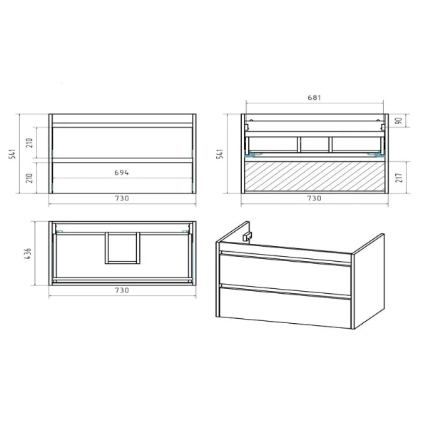 Тумба под раковину подвесная Brevita Balaton 75 см белая, серая - фото 2