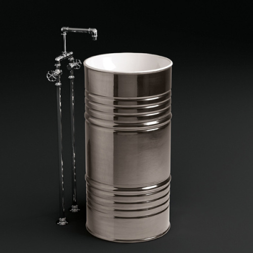 Раковина напольная Kerasan Artwork Barrel белый/платина - фото 3