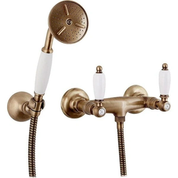 Смеситель для душа Caprigo Adria-Classic 03-015-vot, с душевым гарнитуром, цвет бронза, ручки белые - фото 1