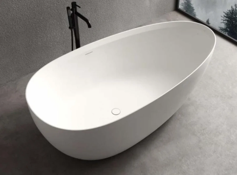 Ванна Uni-Flow Ova из искусственного камня Solid surface FS302-1700 Gloss White, 170 х 85 см, белая - фото 4