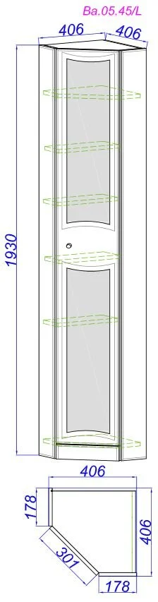 Шкаф-пенал напольный Aqwella Барселона 45 см угловой, в наличии - фото 2
