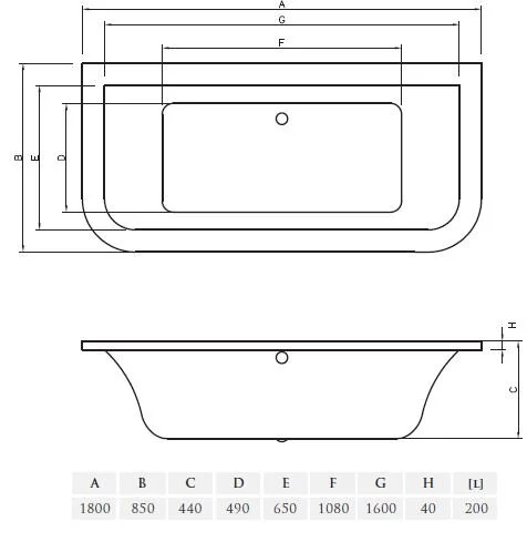 Ванна акриловая Vayer Options BTW Гл000006810, 180 х 85 см, белая - фото 2