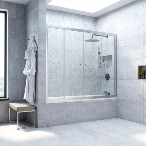 Душевая шторка на ванную профиль матовый хром стекло прозрачное Vegas-glass, 160 см - фото 2