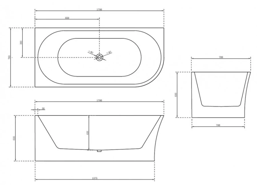 Акриловая ванна ABBER AB9257-1.7 170х78 см без гидромассажа - фото 2