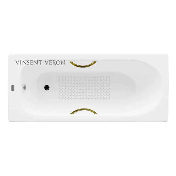 Чугунная ванна Vinsent Veron Soissons VCN1707042H/VH0015GD-AS, 170 x 70 см, с антискользящим покрытием, ручки золото, цвет белый - фото 1