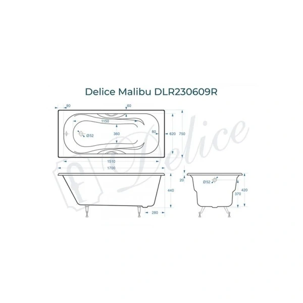 Ванна чугунная Delice Malibu DLR230609R 170x75 белая - фото 2