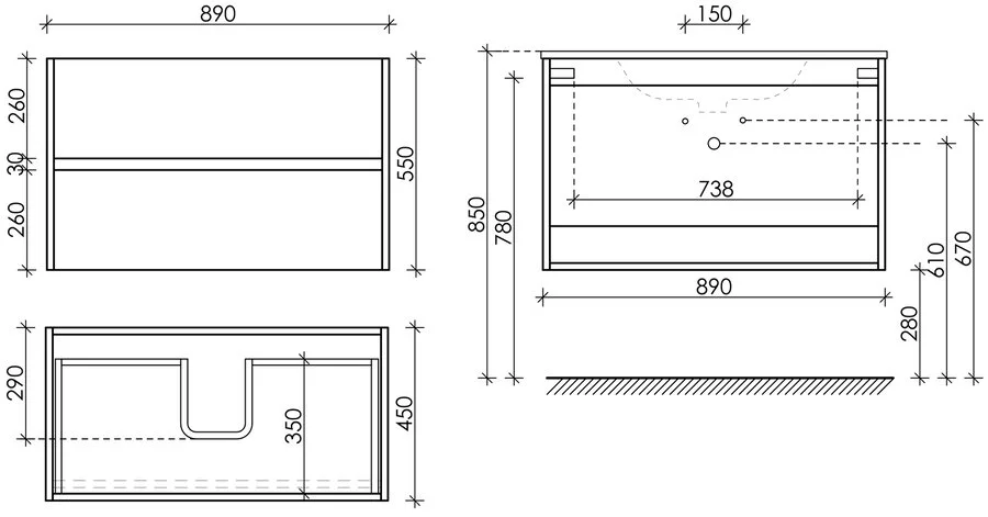 Тумба с раковиной подвесная Sancos Urban UR90W 90 см с ящиками, в наличии, по запросу - фото 2