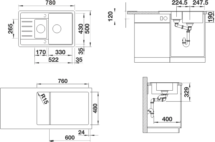 Мойка для кухни, цвет антрацит, Blanco Legra 6 S Compact index_1 - фото 3