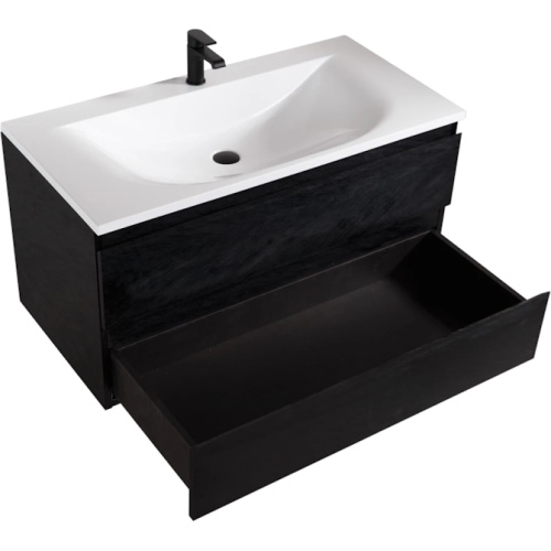 Тумба под раковину подвесная Cezares Molveno 100 см черная, моноблок - фото 5