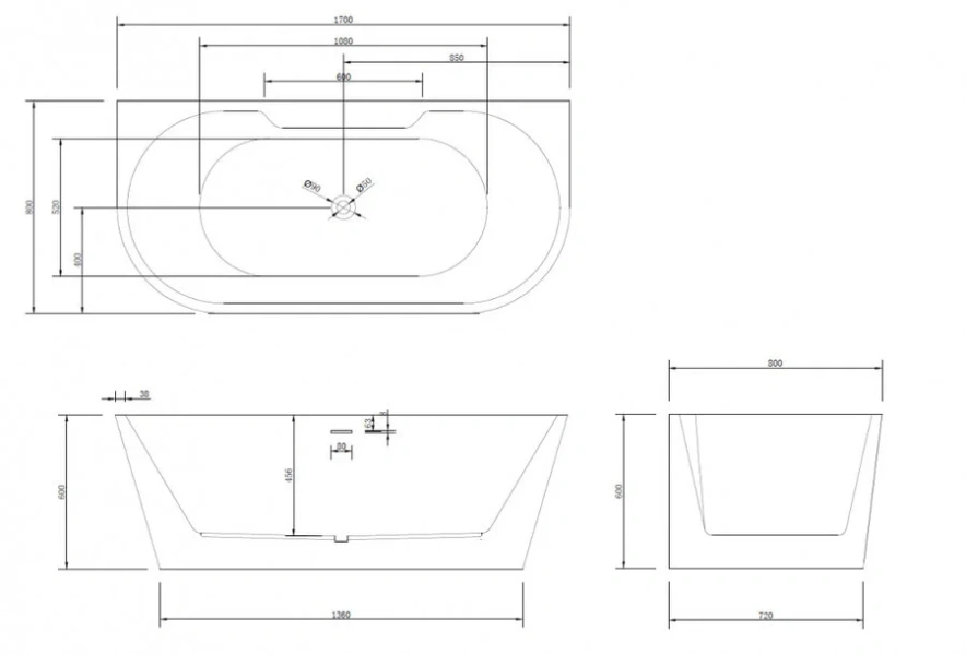 Акриловая ванна Abber 170х80 см полукруглая, акриловые - фото 2