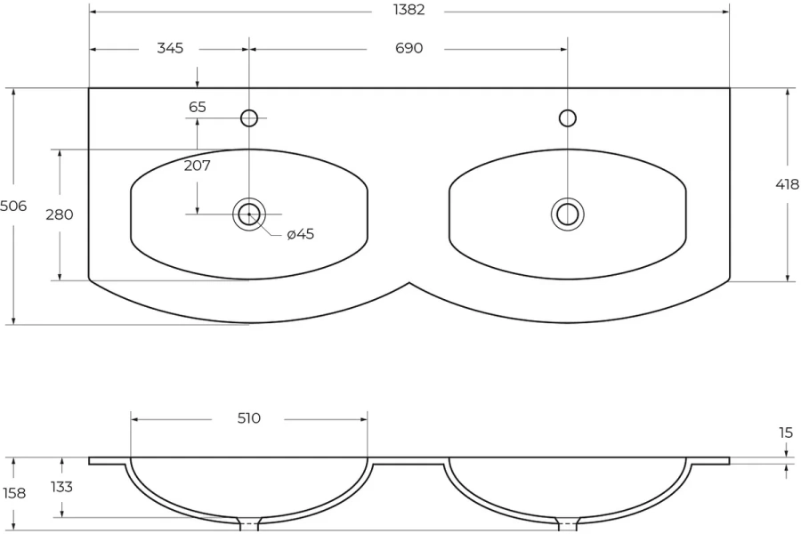 Раковина мебельная Cezares 138 см стеклянная, в наличии index_1 - фото 4