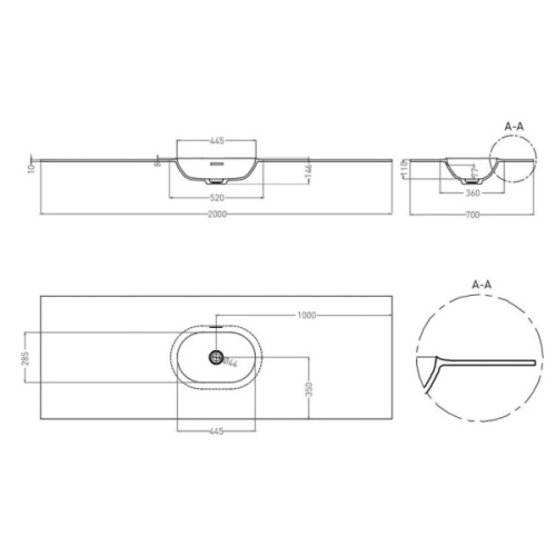 Раковина Salini Onda Edge Square 200 см покраска по RAL полностью - фото 2