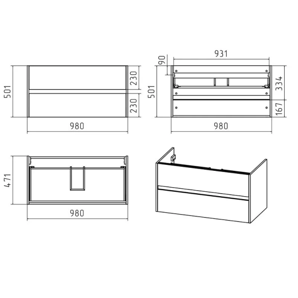 Тумба с раковиной подвесная Misty Алиса 100 см с ящиками - фото 2