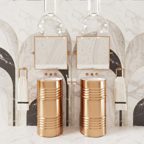 Раковина напольная Kerasan Artwork Barrel белый/золото - фото 2