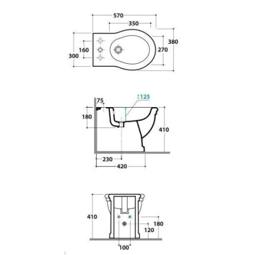 Биде напольное Globo Paestum 3 отверстия под смеситель - фото 2